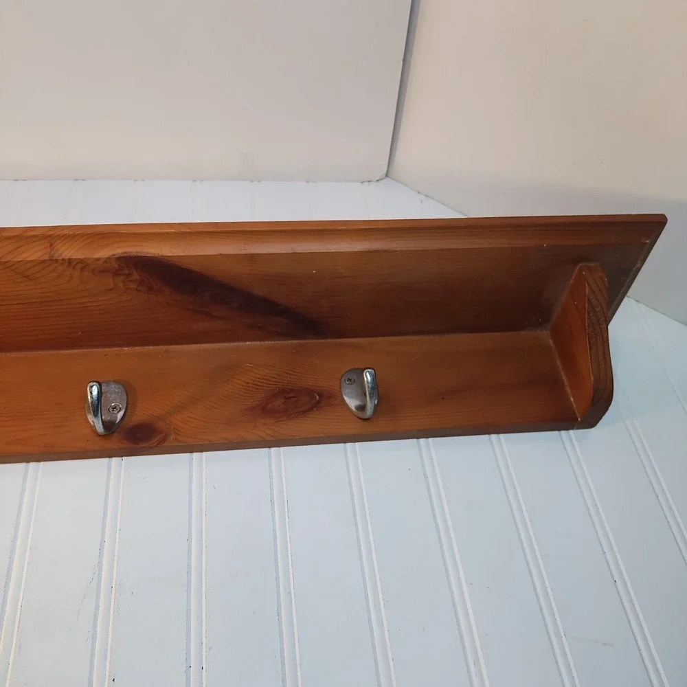 Solid Wood Wall Shelf With 3 Hooks 30
